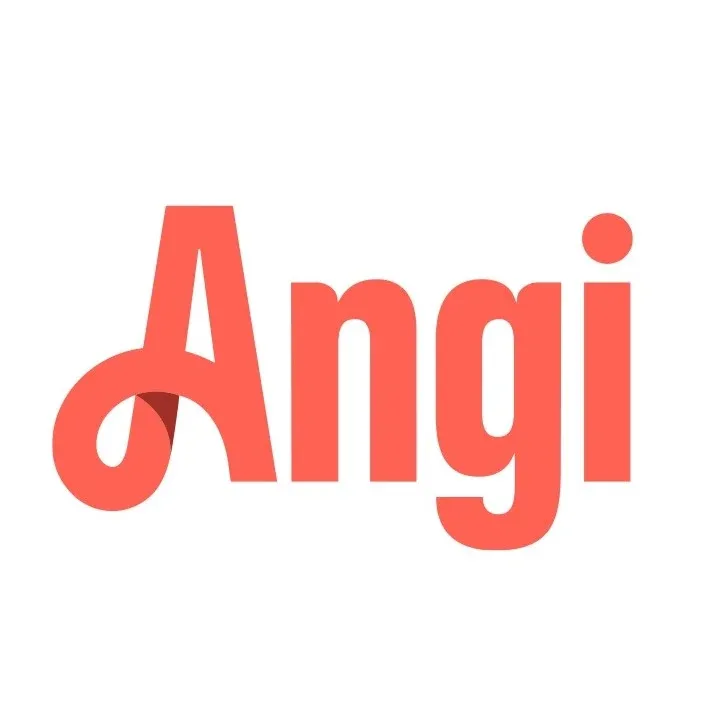 Angi logo in coral red on a white background